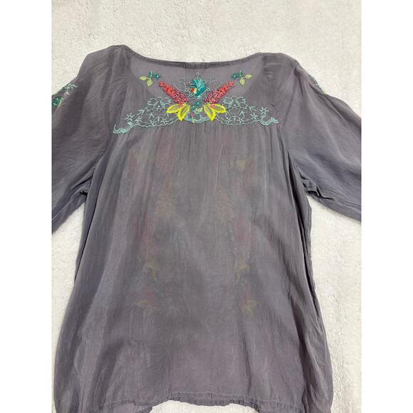 Johnny Was Embroidered Boho Peasant Tunic Top Gray Multicolor Floral Size L - Picture 3 of 6